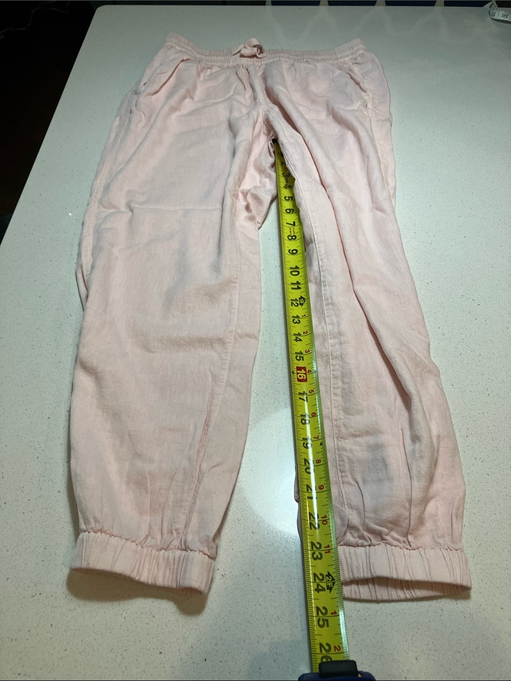 Wonderly Pale Pink Linen Jogger Pants with Elastic waist